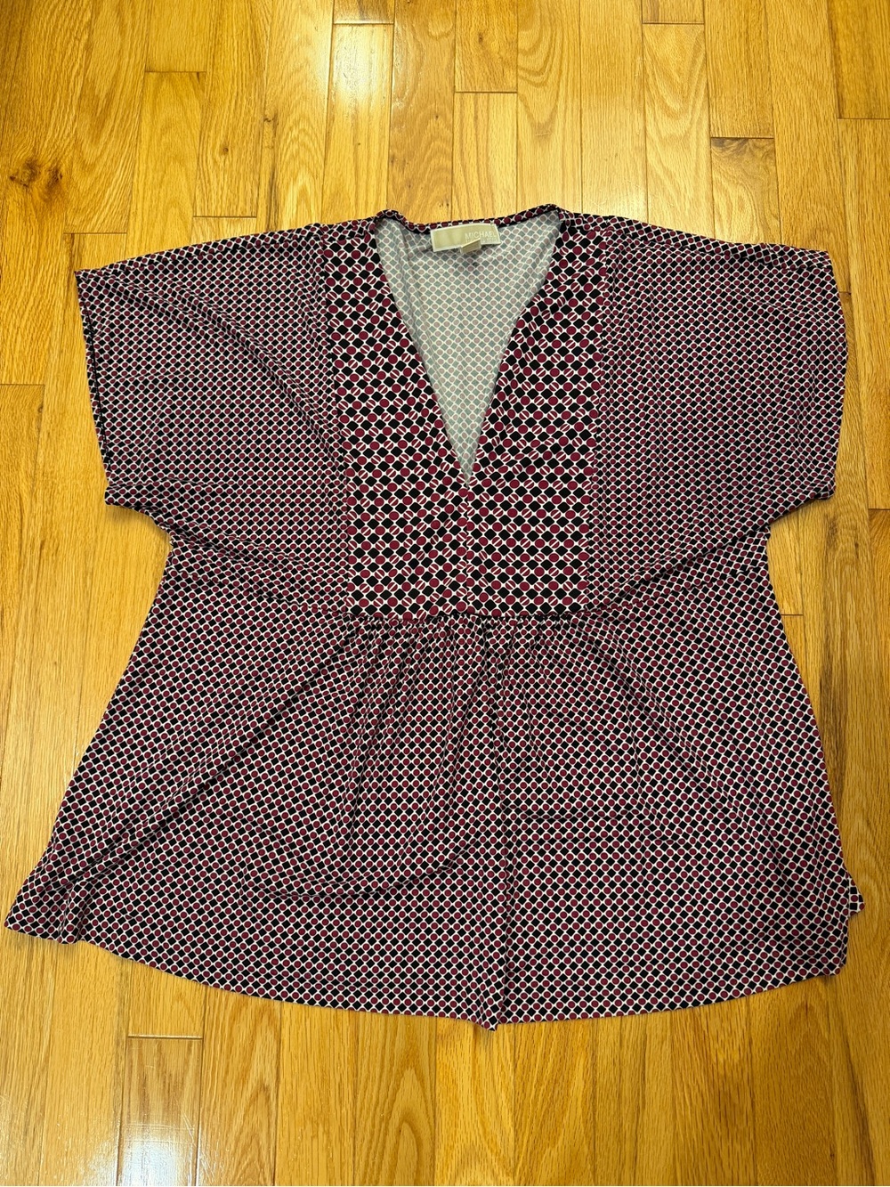 Michael Kors Burgundy and Black Geometric V-Neck Tunic